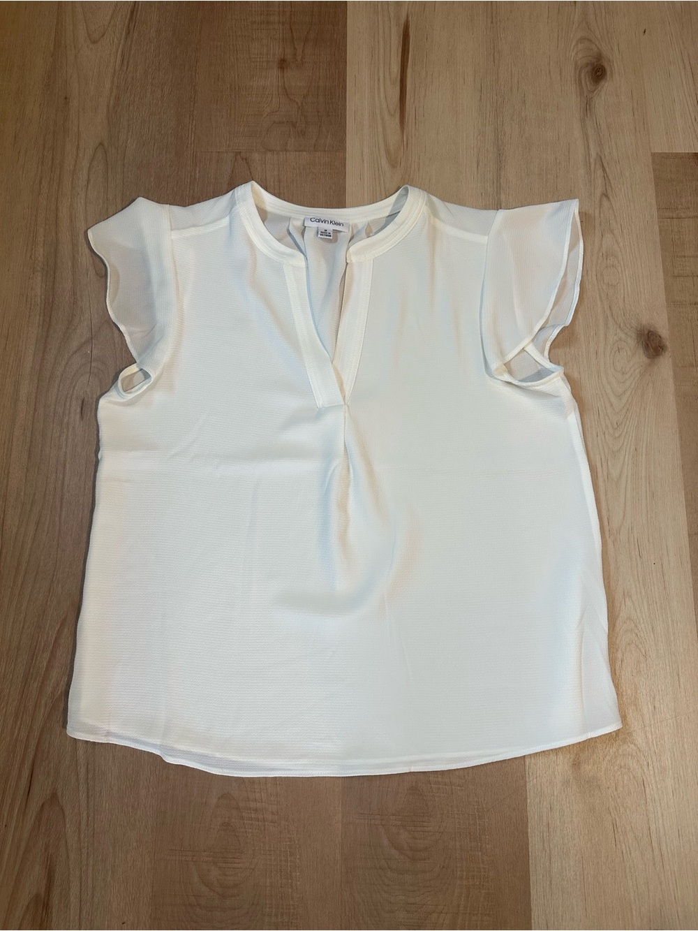 Calvin Klein Notch Neckline and Delicate flutter Sleeves White color Women's M
